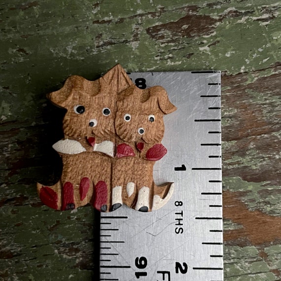 Vintage Dogs Brooch Wooden Pair of Pups Painted R… - image 3