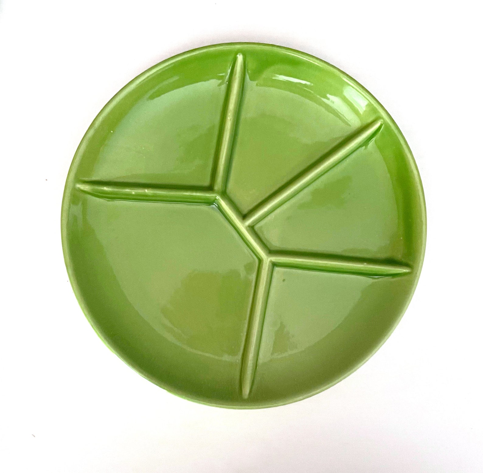 Vintage Fondue Plates Bright Green Set of 6 Divided Dishes Etsy