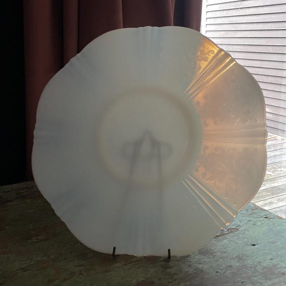 Vintage Platter Opalescent 12" Dish Depression Glass Macbeth-Evans American Sweetheart Monax White Octagon Salver Plate Iridescent