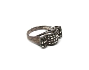 Vintagering Markasit Art Deco-stilring från 1930-talet i silver