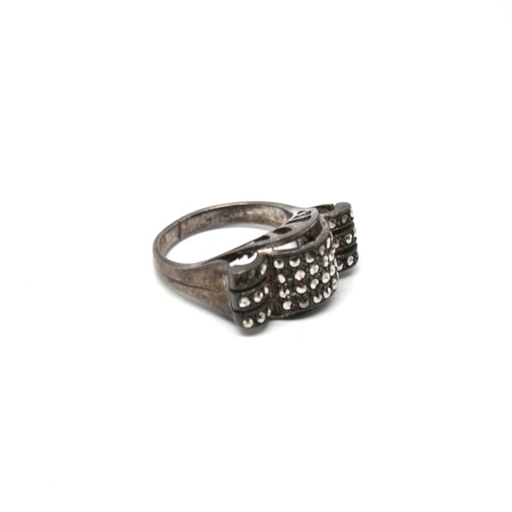 Vintage Ring Marcasite Art Deco Style Ring 1930s Silver