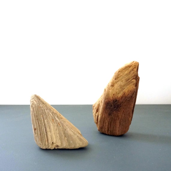Driftwood Pieces Sea Worn Sun Bleached Pair Lumber Chunks Triangular Wood Grain Beach Find Long Island Sound Salvaged Supply Found Objects