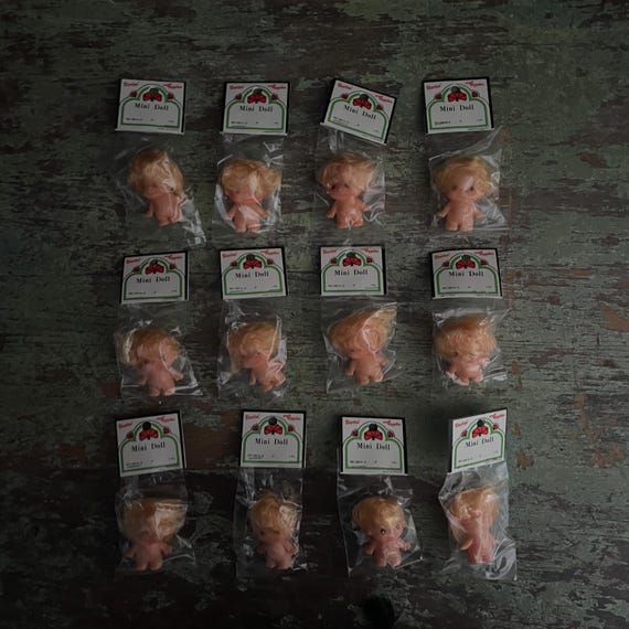 Vintage Mini Doll NOS Darice Craft Supplies Tiny 2" Doll Blonde Hair Kewpie Style