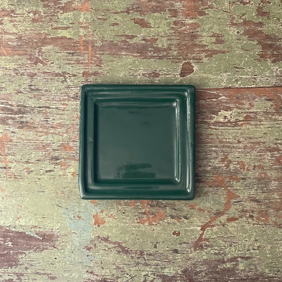 Vintage Square Dish Bennington Potter's Forest Green Planter Underplate Vermont Pottery Marked 1844t dg David Gill