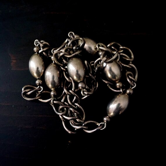Vintage silver chain necklace silver beads hollow… - image 7