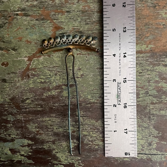 Antique Hair Pin Brass Oxidized Late Victorian St… - image 10