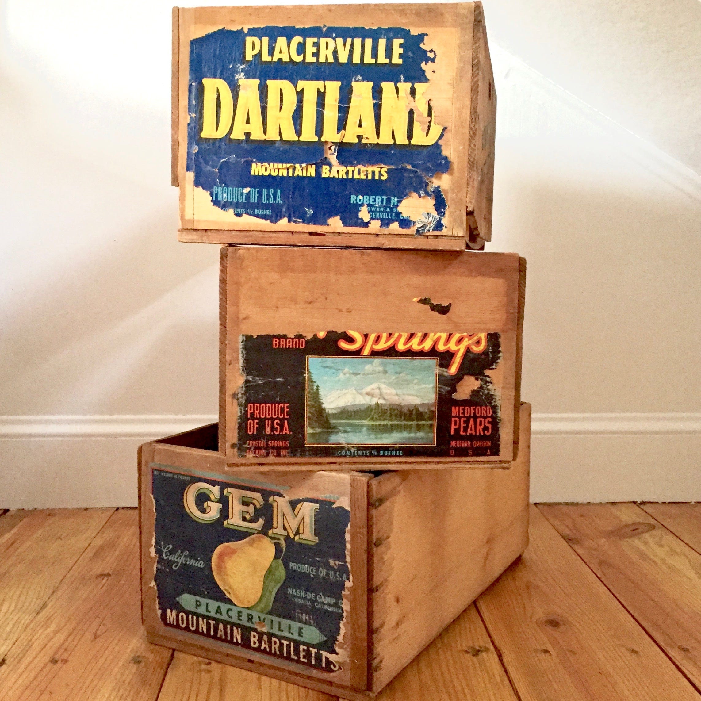 Vintage Wood Produce Display Bins On Sale, Orchard Bins