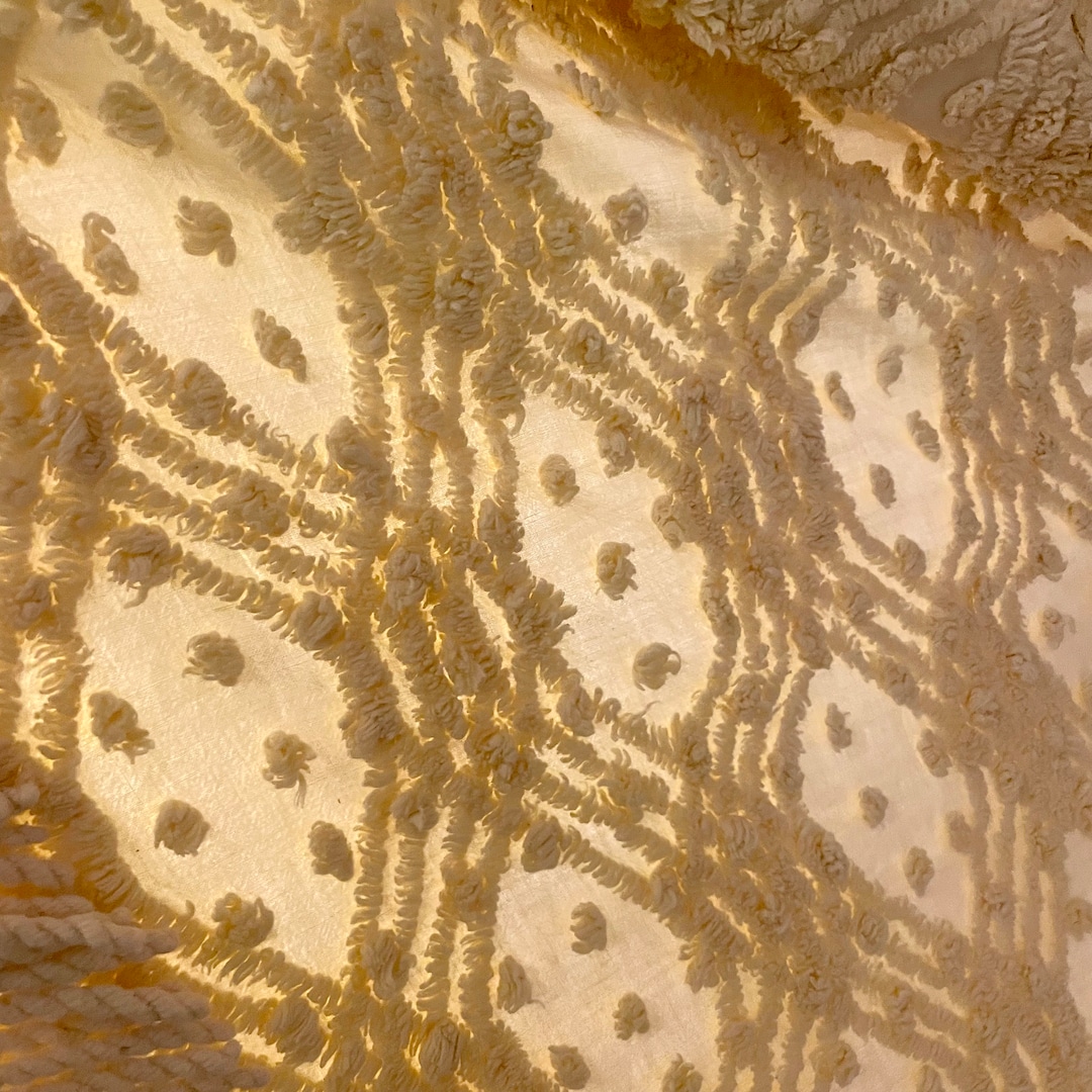 Vintage Yellow Chenille Bedspread Twin or Full Bedding Tufted Polka Dot