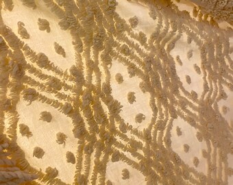 Vintage Yellow Chenille Bedspread Twin or Full Bedding Tufted Polka Dot Chenille Coverlet w/ Twisted Fringe Border 3 Sides All Over Pattern