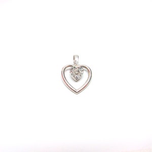 Vintage Heart Charm Silver Faux Diamond Open Heart