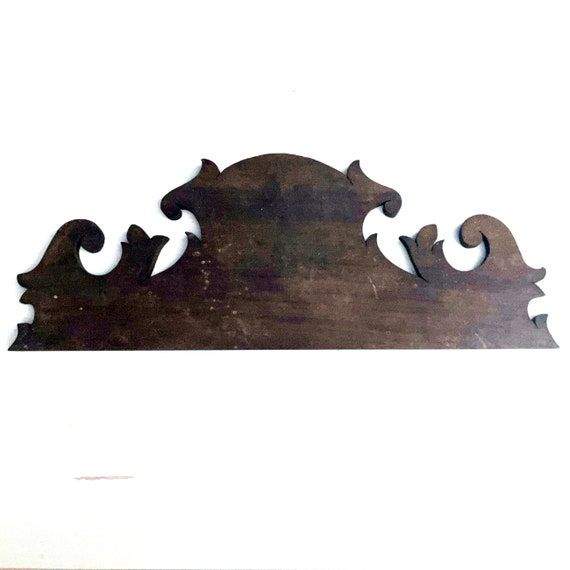 Vintage Wood Piece Salvaged Ornate Trim Dark Stained Symmetrical Cut Out Scroll Design Possibly Salvage From Housing of Antique Clock Topper
