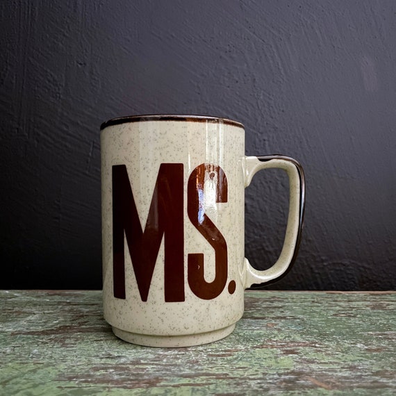 Vintage Ms. Mug Brown and Tan Ceramic Mug 1970s Miss Mug Gift for Wedding or Engagement Gift Stoneware Mug Speckled Brown Rim Handled Cup