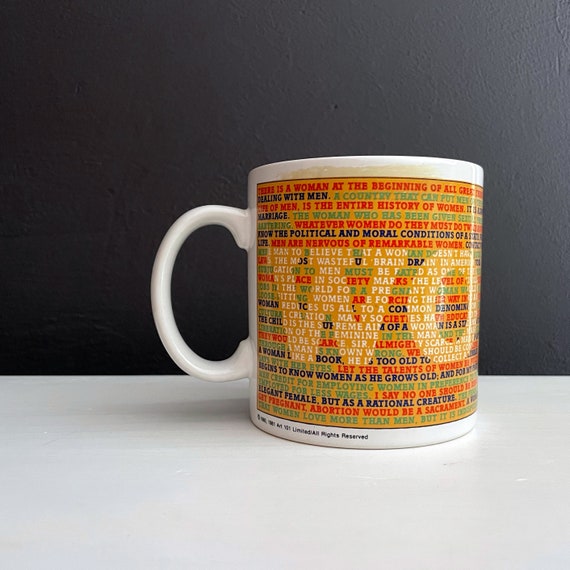 Vintage Woman Mug 80s Kenneth Groom Design Feminist Quotes Graphic Coffee Cup Toscany White Mug Rainbow WOMAN Inspirational Quotes Feminism