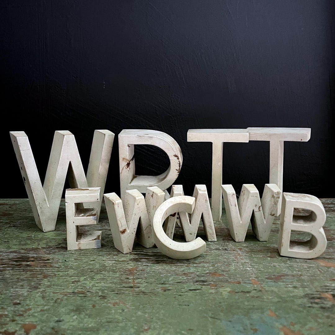 Vintage Letters Solid Metal White Painted Alphabet Sign 4.25