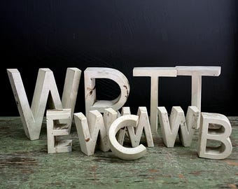 Vintage Letters Solid Metal White Painted Alphabet Sign 4.25" Letter W R T Letters 2" Tall E W M C B Salvaged Industrial Sign Letters Chippy