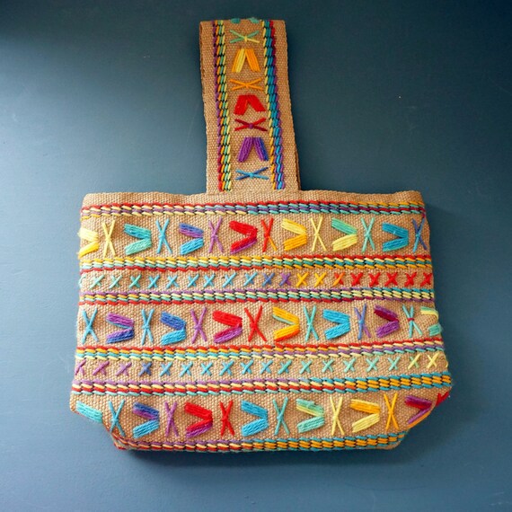 Vintage Handbag Rainbow Woven Purse Crewelwork Mu… - image 6