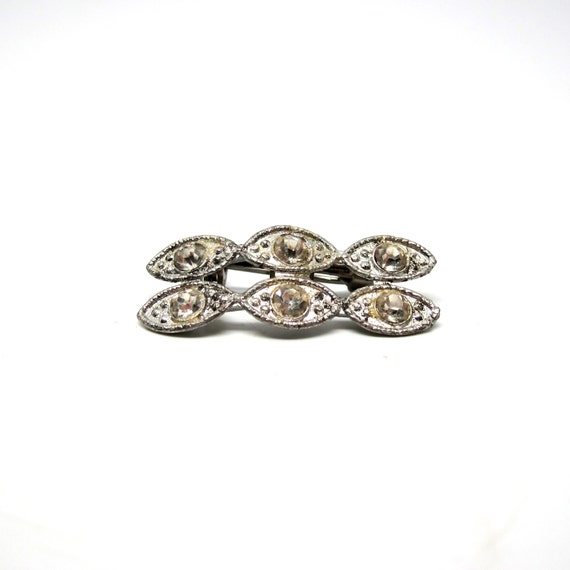 Vintage Brooch Art Deco Silver Toned Faux Diamond Eyes