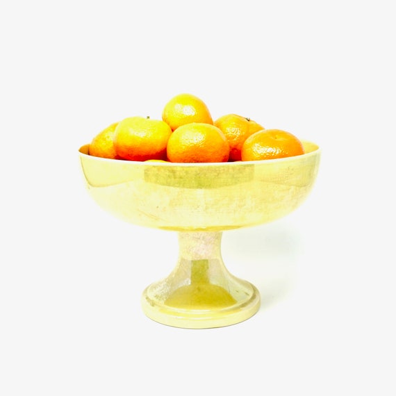 Antique Moorcroft Luster Yellow Pedestal Bowl 1910s British Art Pottery Lustre Gold Glaze Rare Footed Bowl Compote England William Moorcroft