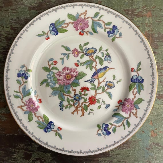Vintage Pembroke Dinner Plate By Aynsley England Bone China Bird and Floral Pattern Asian Inspired 10" Dish 18th Century Reproduction
