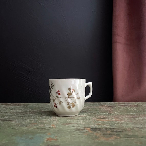 Demitasse Cup Porcelain with Handle Tiny Tea Cup White Germany Floral Gold Red Berries Small Mug Child's Cup Antique Demitasse Mug No Saucer