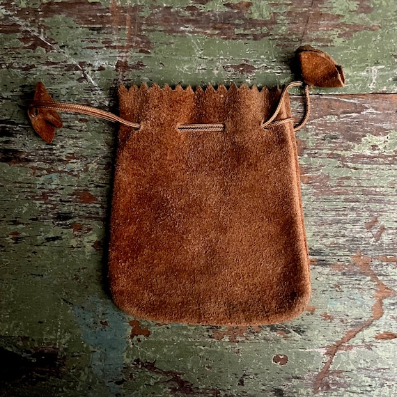 Vintage Suede Satchel Small Drawstring Pouch Nubuck Brown Bag