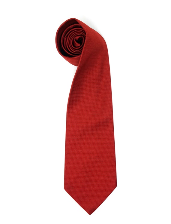 Vintage Red Tie Silk Textured Fine Check Wide Nec… - image 2