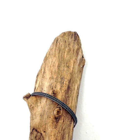 Vintage Silver Bangle Grid Pattern Textured Silve… - image 8