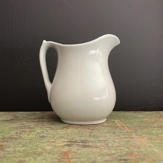 Antique Pitcher White Ironstone Small Pitcher Marked Royal Stone China Wedgewood and Co 1860 - 1890 Rare Iron Stone 6" Tall Vase For Flowers