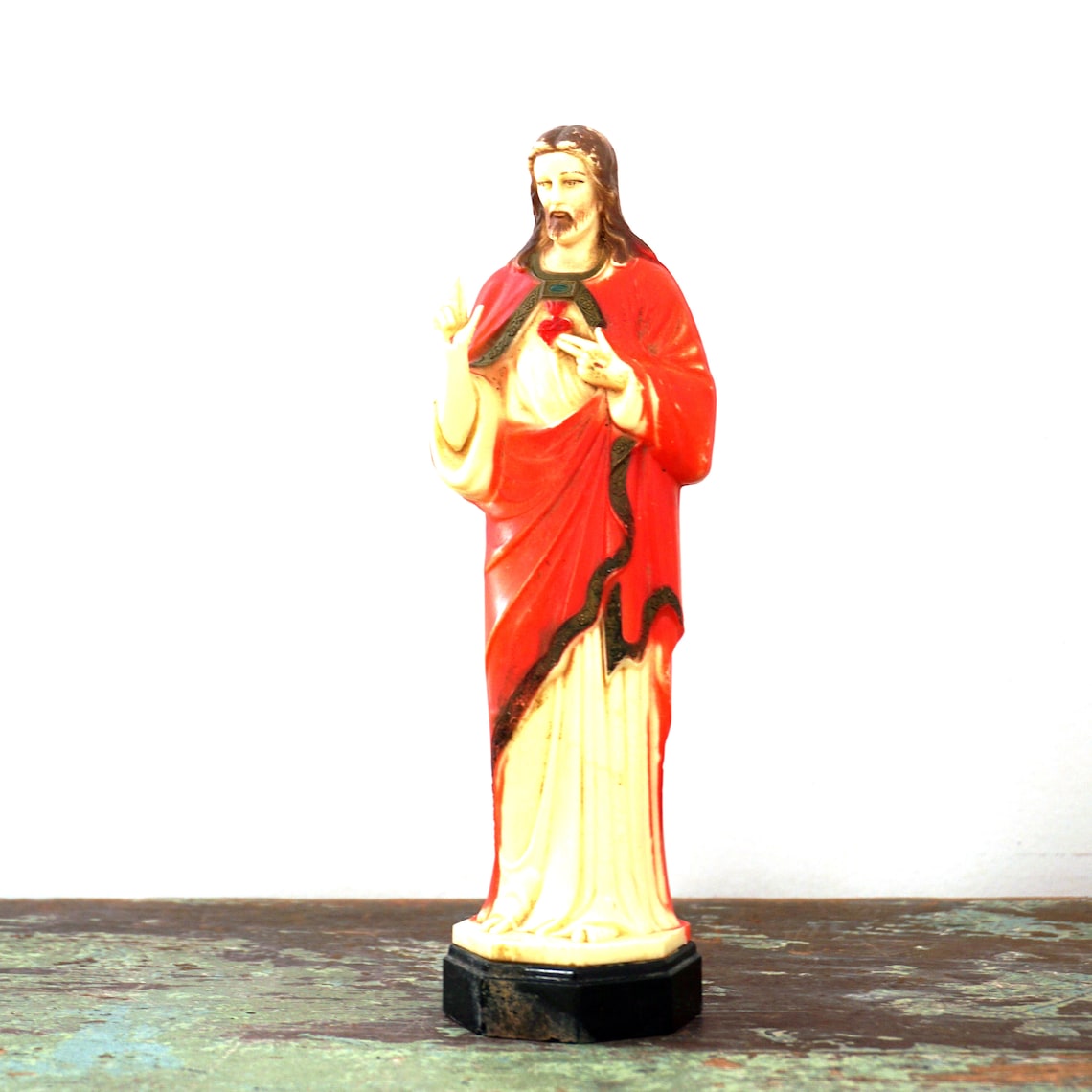 Vintage Plastic Jesus Statue 1960s Sacred Heart of Jesus Etsy France