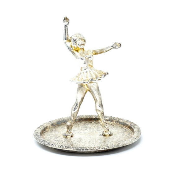 Vintage Ring Holder Ballerina EP Silver Alloy Silver 1960s Ring Dish Electroplated Etched Ballet Dancing Girl Engagement Gift Wedding