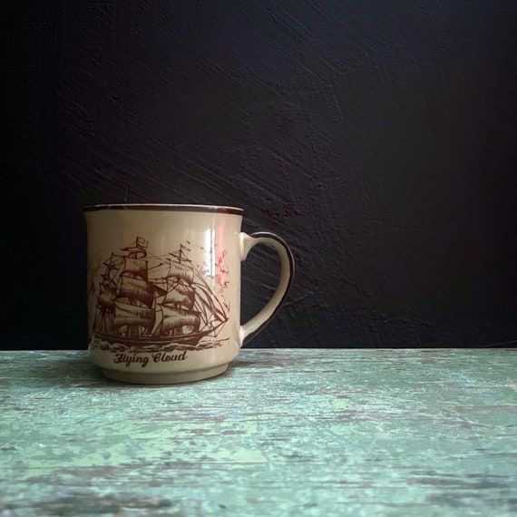 Vintage Ship Mug Flying Cloud Tall Ship Otagiri Brown and Tan Glazed Ceramic Coffee Cup Nautical Theme Made in Japan
