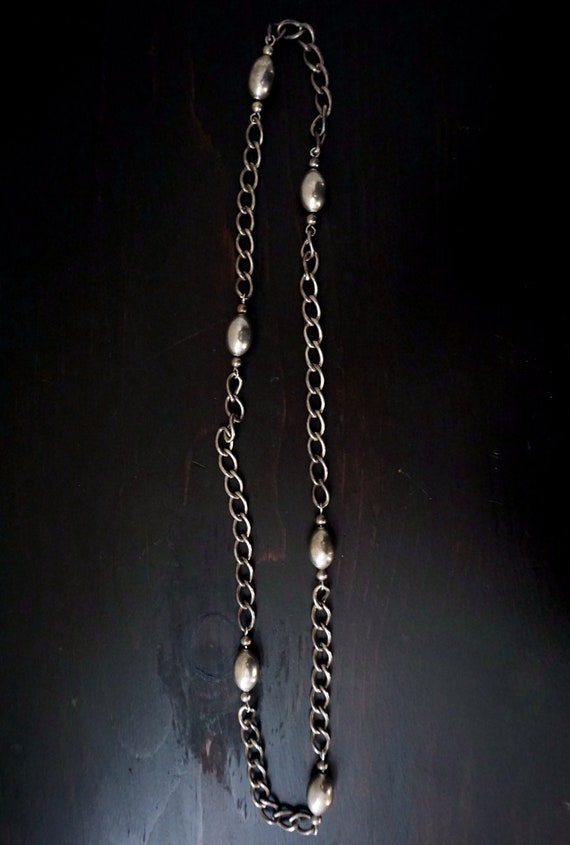 Vintage silver chain necklace silver beads hollow… - image 6