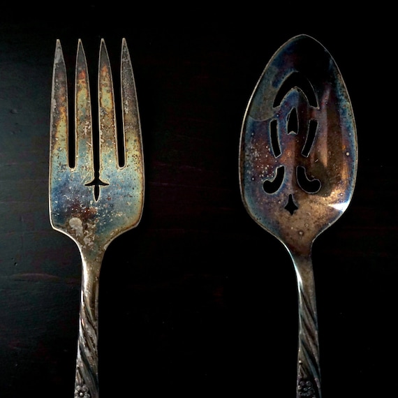 Vintage Serving Fork and Spoon Set Wildwood I Always 1958 Wm. Rogers Oneida Ltd Silverplate Cold Meat Serving Fork and Pierced Serving Spoon