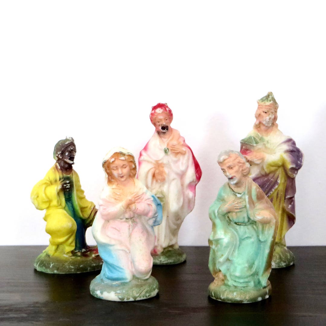 Vintage Nativity Figurines Mary Joseph Wise Men Mid Century Plastic ...