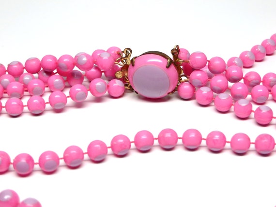 Vintage Pink Necklace Plastic Multiple Strand Necklace