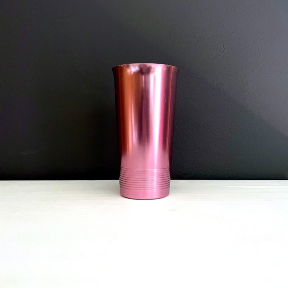 Vintage Aluminum Cup Pink Tumbler Anodized Metal Barware Retro 50s Drinkware Fuschia Metallic Sheen Single Tall Tumbler