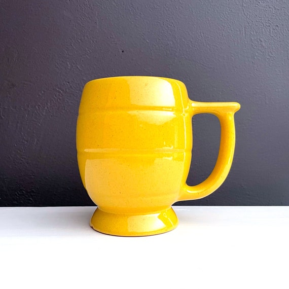Vintage Yellow Mug Frankoma Plainsman C7 Autumn Yellow Glaze Pottery Oklahoma Handled Coffee Cup Mustard Gold Barrel Shape Mug Has Flaws