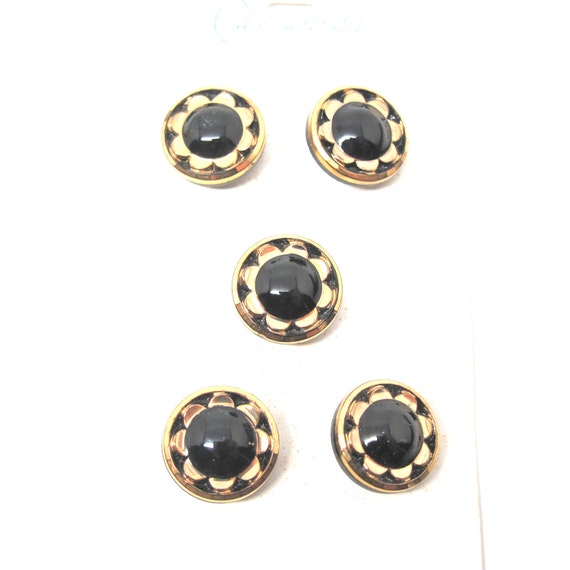 Vintage Buttons Glass Black Gold Flower Buttons by Schwanda