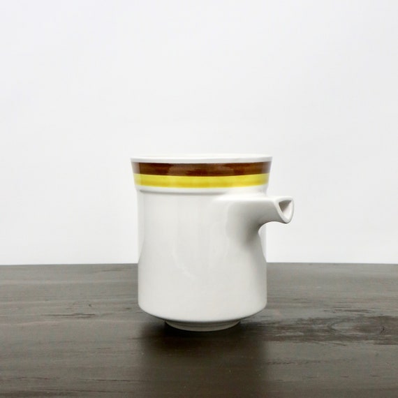 Vintage Creamer Mikasa Light N’ Lively White with Yellow and Brown Striped Rim 1970s Modernist