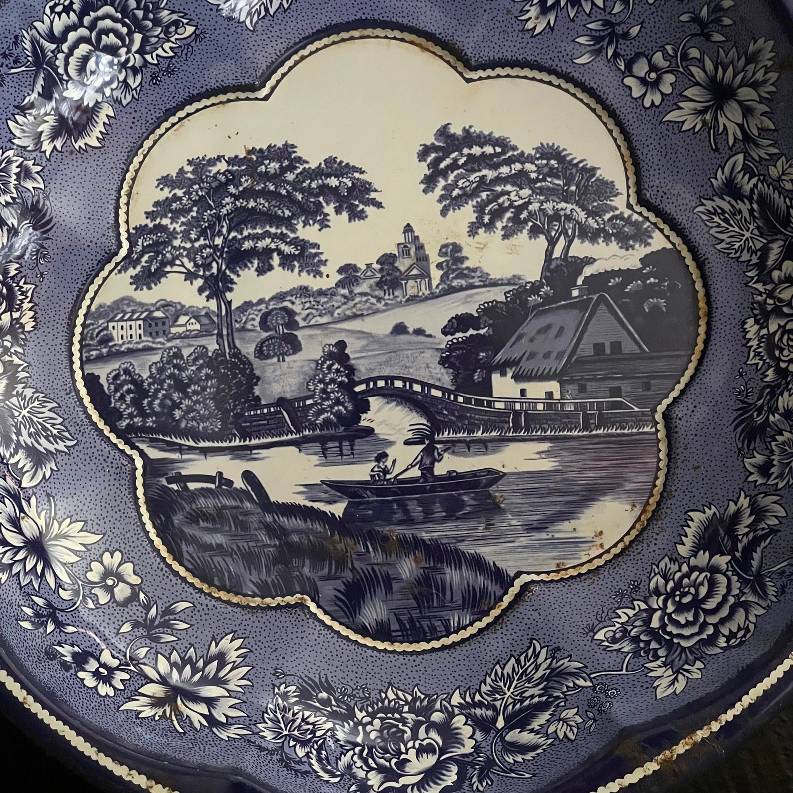 Tin Bowl Decatur Vintage Daher Tin Bowl, Blue & White English Country Scene, 1971 - Etsy