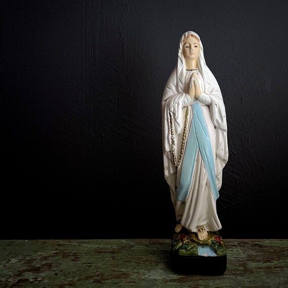 Vintage Virgin Mary Statue Chalkware Idol Religious Figurine Virgin Mother Mary 9" Statuary Catholic Blessed Mother Madonna Icon Distressed