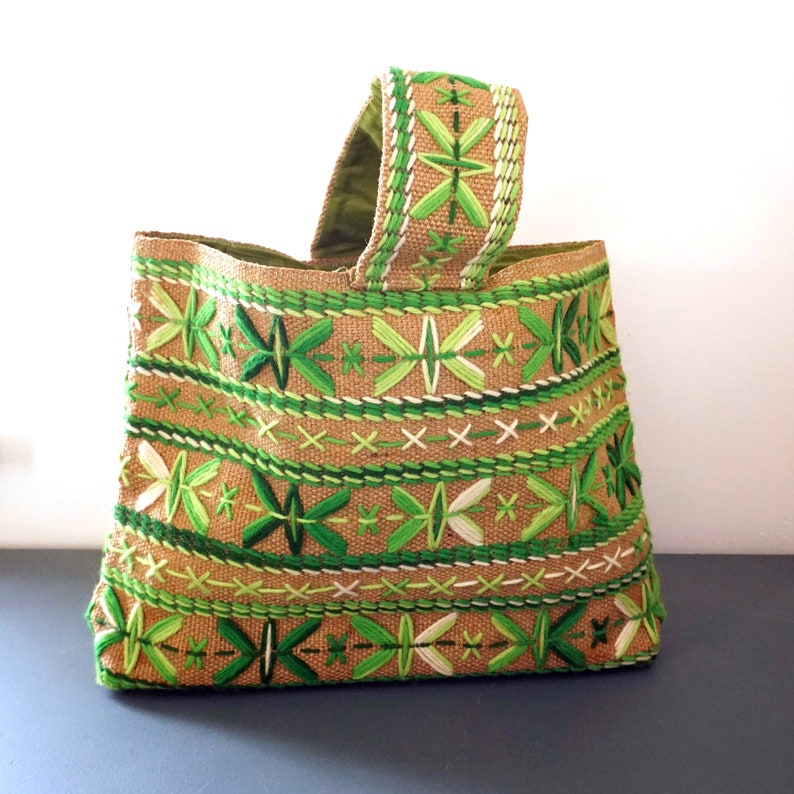 Vintage Handbag Woven Green Purse Crewelwork Design Ombre - Etsy