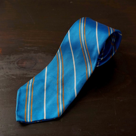 Vintage Tie Turquoise Stripe Diagonal Brown Blue Necktie Narrow Mid Century Acetate Tie Leeds Neckwear Ltd.