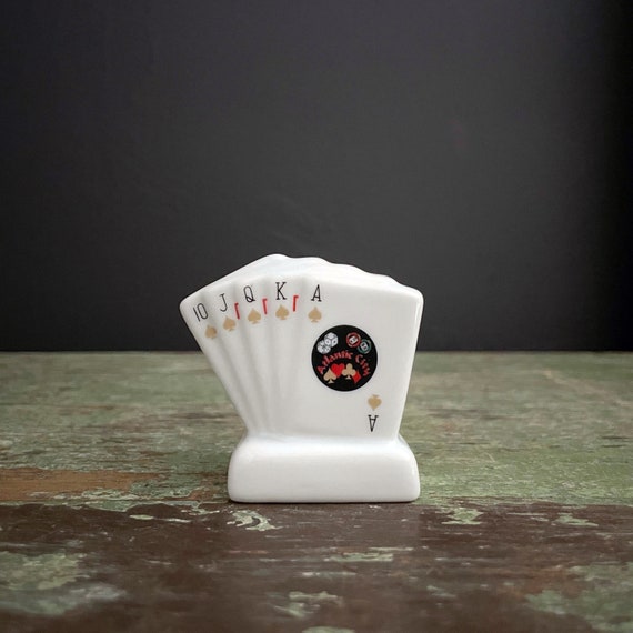 Vintage Vase Playing Card Ceramic Royal Flush Tiny Vase Hand of Cards Atlantic City Souvenir Casino Collectible AC New Jersey Poker Bud Vase