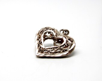 Vintage Heart Pendant Necklace Silver Open Heart Charm 60s