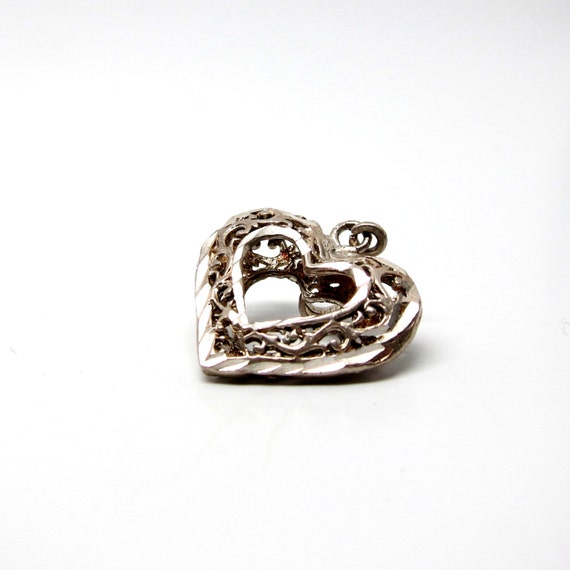 Vintage Heart Pendant Necklace Silver Open Heart Charm 60s