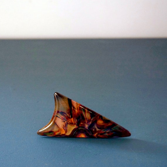 Vintage Enameled Brooch Copper Swirl Metallic Boomerang Like Pin Handcrafted Abstract Modernist Jewelry Mid Century Feel Handmade Metalcraft
