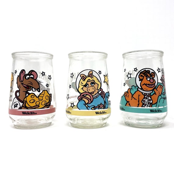 Vintage Muppets In Space Glasses Welch’s Collectible Juice Glass Set of 3 Miss Piggy Fozzie Bear and Rizzo Rat 1998 Jim Henson