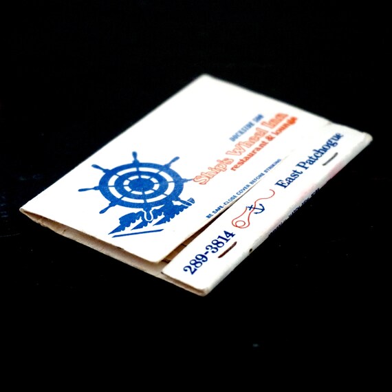 Vintage Matchbook Restaurant The Ship’s Wheel Inn Patchogue NY 70s Seafood Restaurant Dockside South Shore Long Island Patchogue Map Matches