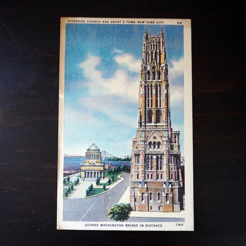 Vintage Postcard NYC Riverside Church Grant/'s Tomb GW Bridge New York City Photograph Colourpicture Image 1940s Unused Linen Post Card K4828